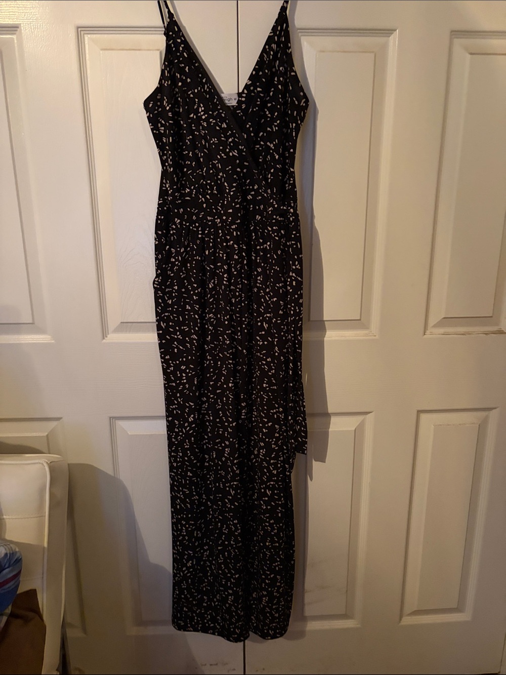 Kaileigh Black Printed Spaghetti-Strap one piece with side knot